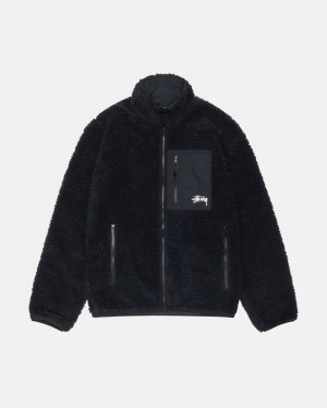 Men's Stussy Sherpa Reversible Jackets Black Ireland | BOI-8096