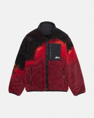 Men's Stussy Sherpa Reversible Jackets Black / Red Ireland | HII-2447