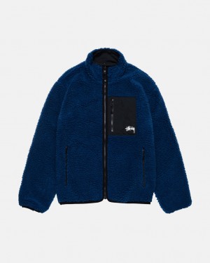 Men's Stussy Sherpa Reversible Jackets Blue Ireland | ODB-4237