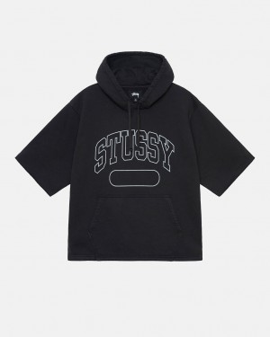 Men's Stussy Ss Boxy Cropped Hoodie Black Ireland | JPL-1210