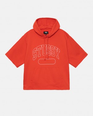 Men's Stussy Ss Boxy Cropped Hoodie Deep Orange Ireland | XLB-0775