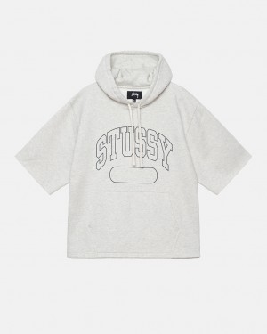 Men's Stussy Ss Boxy Cropped Hoodie Grey Ireland | JSQ-3753