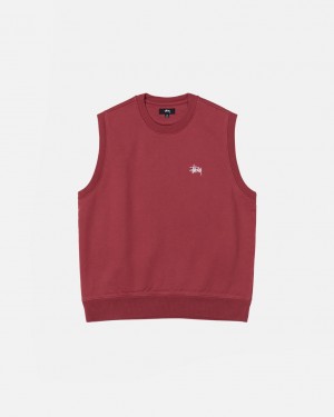 Men's Stussy Stock Fleece Vest Sweatshirts Burgundy Ireland | JIA-9359