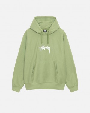 Men's Stussy Stock Logo Applique Hood Sweatshirts Green Ireland | RSV-0388