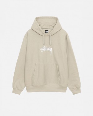 Men's Stussy Stock Logo Applique Hood Sweatshirts Khaki Ireland | JYL-9158