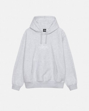 Men's Stussy Stock Logo Applique Hoodie Grey Ireland | QGC-5371