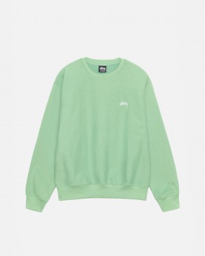 Men's Stussy Stock Logo Crew Sweatshirts Green Ireland | HQN-8526