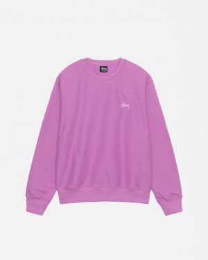 Men's Stussy Stock Logo Crew Sweatshirts Purple Ireland | AHH-5278