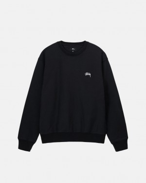 Men's Stussy Stock Logo Crew Sweatshirts Black Ireland | SNS-2610