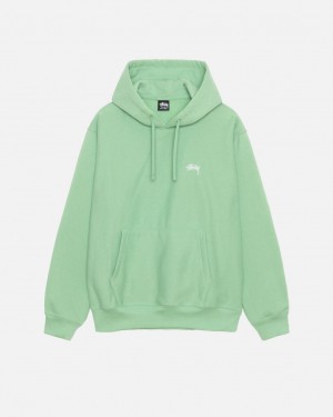 Men's Stussy Stock Logo Hood Sweatshirts Green Ireland | UWE-0388