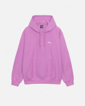 Men's Stussy Stock Logo Hood Sweatshirts Purple Ireland | IJH-3345