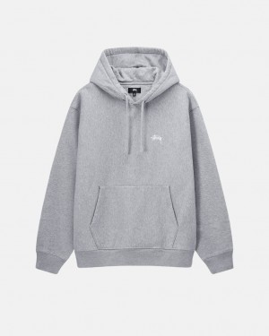 Men's Stussy Stock Logo Hoodie Grey Ireland | JCL-7910