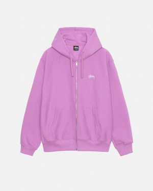 Men's Stussy Stock Logo Zip Hood Sweatshirts Purple Ireland | WNA-1611