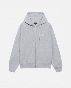 Men's Stussy Stock Logo Zip Hoodie Grey Ireland | HEG-3931