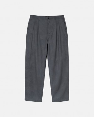 Men's Stussy Stripe Volume Pleated Trouser Pants Grey Ireland | LCP-5255