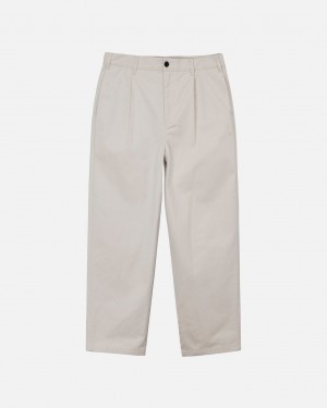 Men's Stussy Twill Volume Pleated Trouser Pants Beige Ireland | EXB-7627