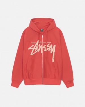 Men's Stussy Venus Zip Hood Sweatshirts Red Ireland | QKV-5887