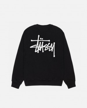 Women's Stussy Basic Stüssy Pigment Dyed Crew Sweatshirts Black Ireland | JGJ-7546