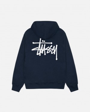 Women's Stussy Basic Stussy Hoodie Navy Ireland | QKE-2741