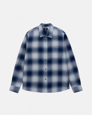 Women's Stussy Bay Plaid Shirts Navy Ireland | LTL-8509