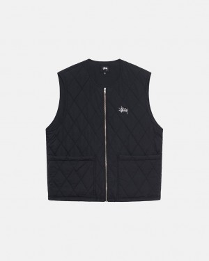 Women's Stussy Diamond Quilted Vest Black Ireland | KMQ-3326