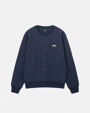 Women's Stussy Overdyed Stock Logo Crew Sweatshirts Navy Ireland | DCB-0608