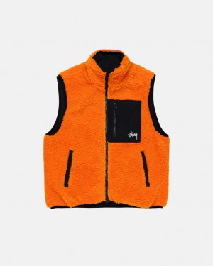 Women's Stussy Sherpa Reversible Vest Yellow Ireland | OGB-9585