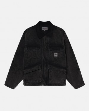 Women's Stussy Shop Jacket Washed Canvas Jackets Black Ireland | RLL-9556