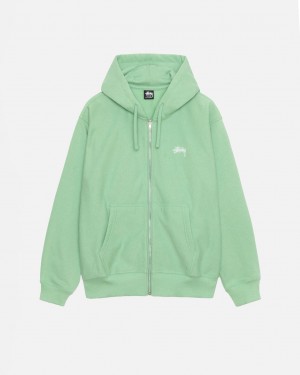 Women's Stussy Stock Logo Zip Hood Sweatshirts Green Ireland | CBL-8739