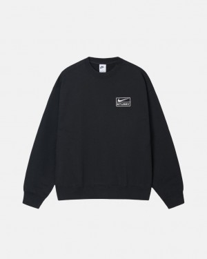 Women's Stussy Stone Wash Fleece Crew Sweatshirts Black Ireland | SKI-6555