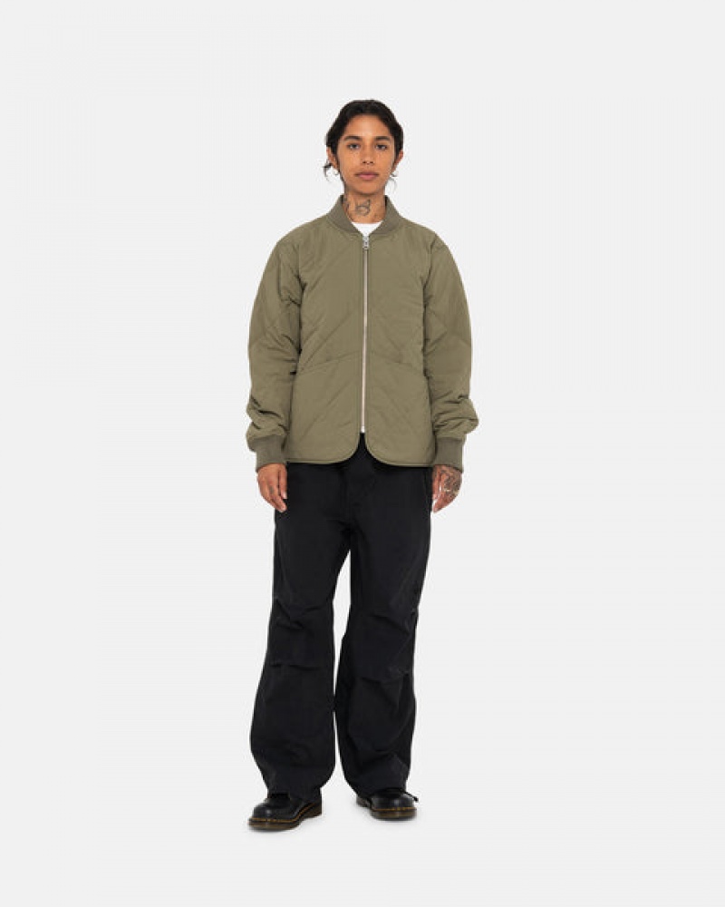 Men's Stussy 8 Ball Quilted Liner Jackets Olive Ireland | SCY-3532