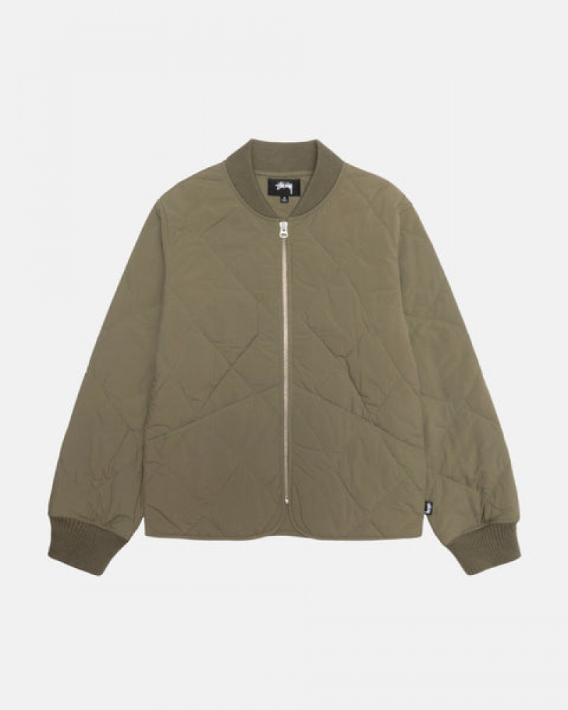 Men's Stussy 8 Ball Quilted Liner Jackets Olive Ireland | SCY-3532