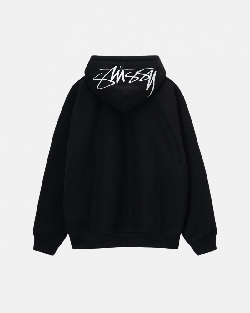 Men\'s Stussy Back Hood Applique Hoodie Black Ireland | EZJ-5236