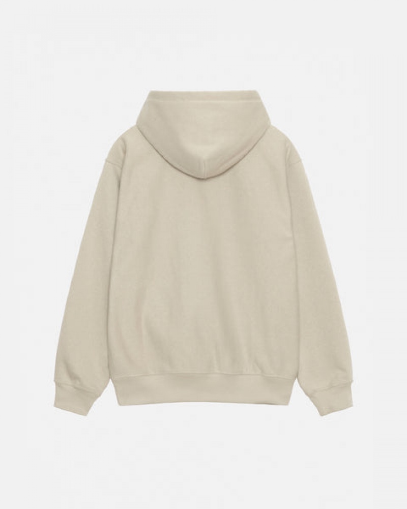 Men's Stussy Basic Applique Hood Sweatshirts Khaki Ireland | FOF-3735