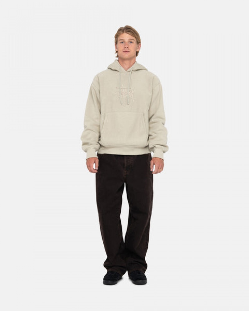 Men's Stussy Basic Applique Hood Sweatshirts Khaki Ireland | FOF-3735