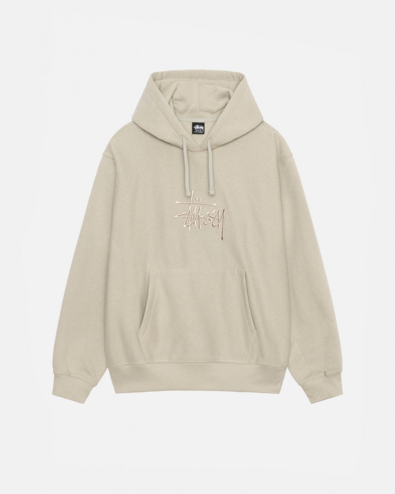 Men\'s Stussy Basic Applique Hood Sweatshirts Khaki Ireland | FOF-3735