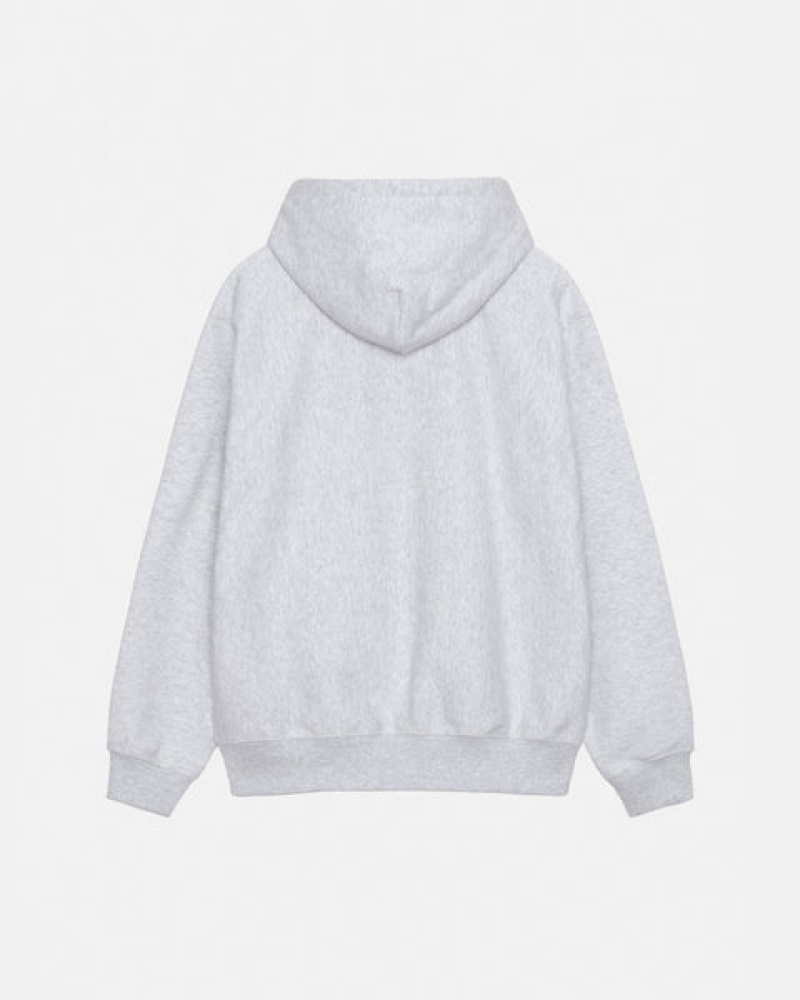 Men's Stussy Basic Applique Hoodie Grey Ireland | QLW-5741