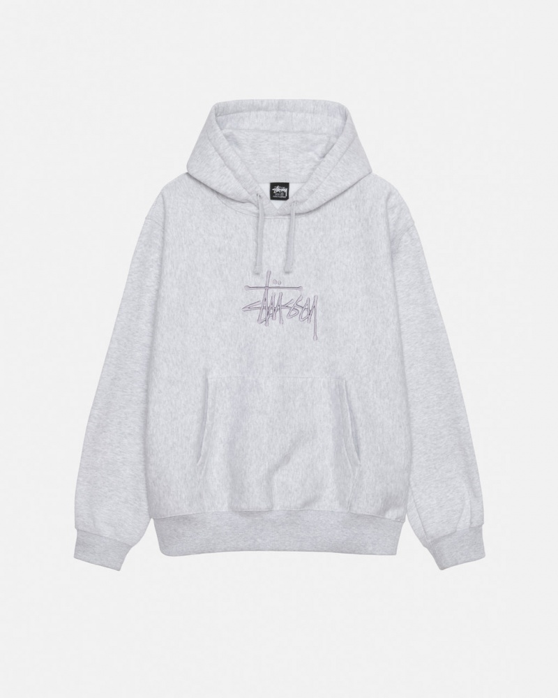 Men\'s Stussy Basic Applique Hoodie Grey Ireland | QLW-5741