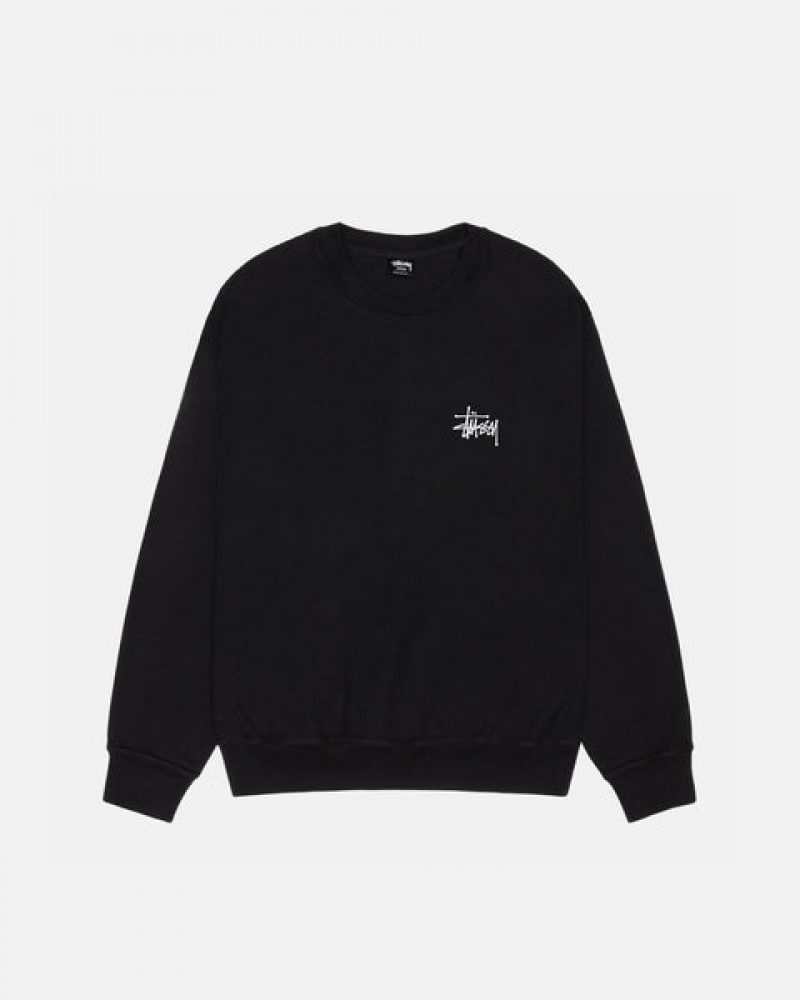 Men's Stussy Basic Stüssy Pigment Dyed Crew Sweatshirts Black Ireland | OWR-4390