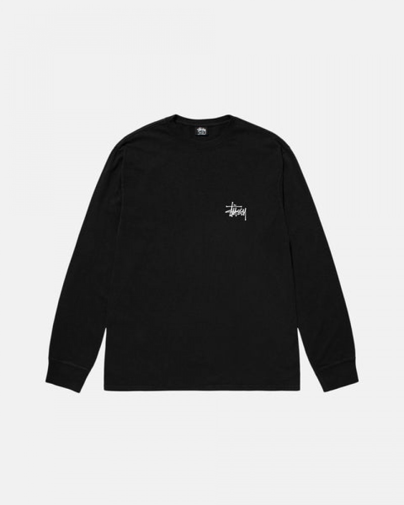 Men's Stussy Basic Stüssy Pigment Dyed Ls Tees Black Ireland | ZJG-4953