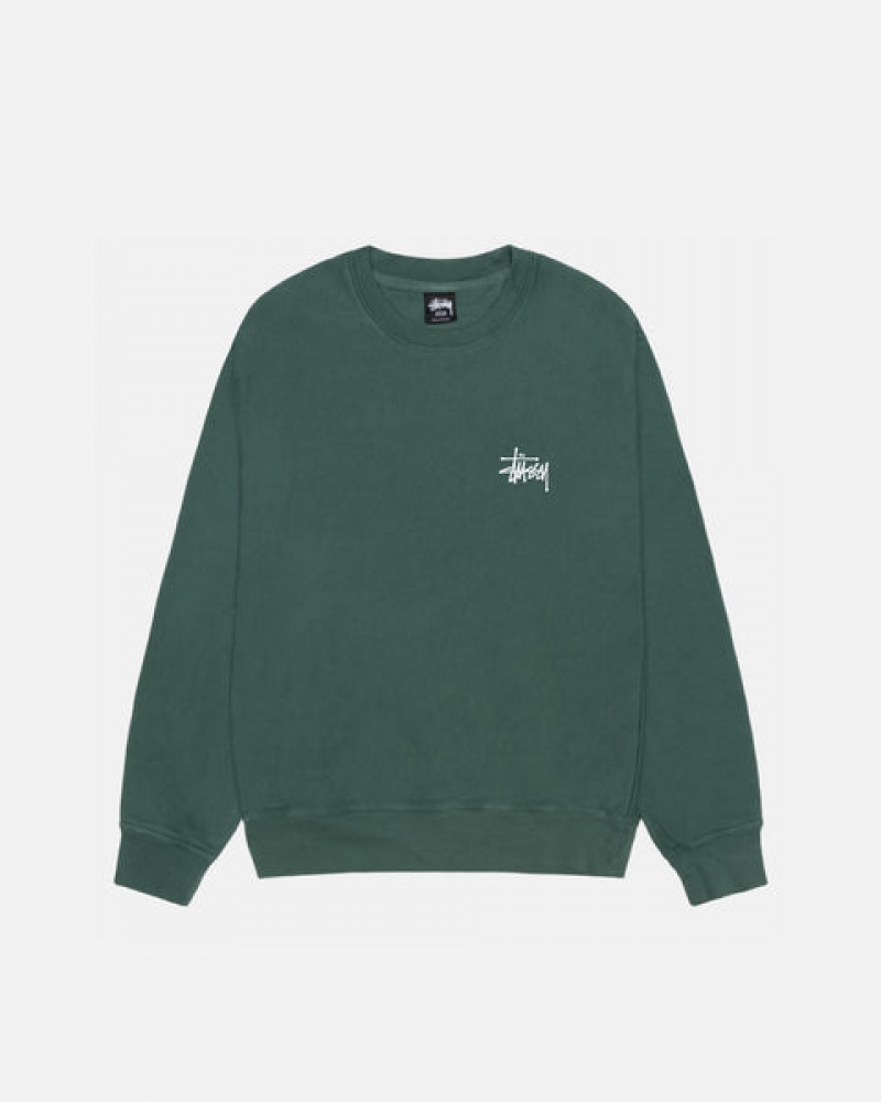 Men's Stussy Basic Stussy Crew Pigment Dyed Sweatshirts Green Ireland | IGI-1224