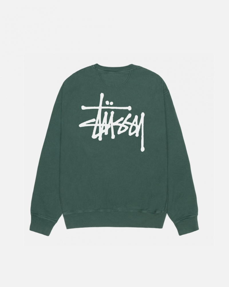 Men\'s Stussy Basic Stussy Crew Pigment Dyed Sweatshirts Green Ireland | IGI-1224