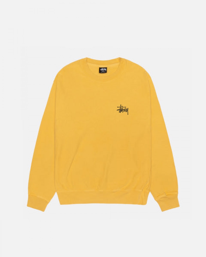 Men's Stussy Basic Stussy Crew Pigment Dyed Sweatshirts Yellow Ireland | QAX-0199