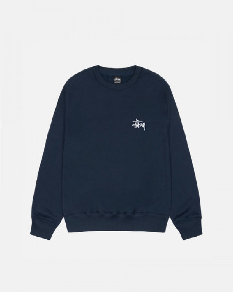 Men's Stussy Basic Stussy Crew Sweatshirts Navy Ireland | UOR-3926