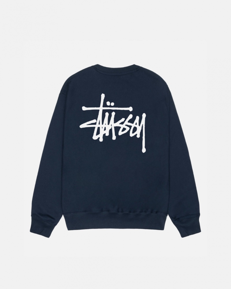 Men\'s Stussy Basic Stussy Crew Sweatshirts Navy Ireland | UOR-3926