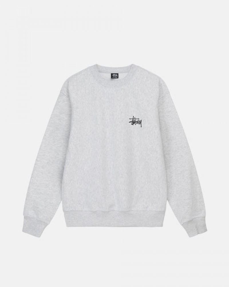 Men's Stussy Basic Stussy Crew Sweatshirts Grey Ireland | BCP-2082