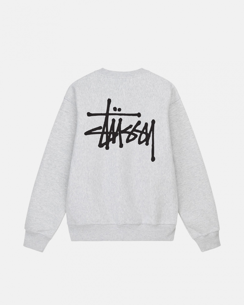 Men\'s Stussy Basic Stussy Crew Sweatshirts Grey Ireland | BCP-2082