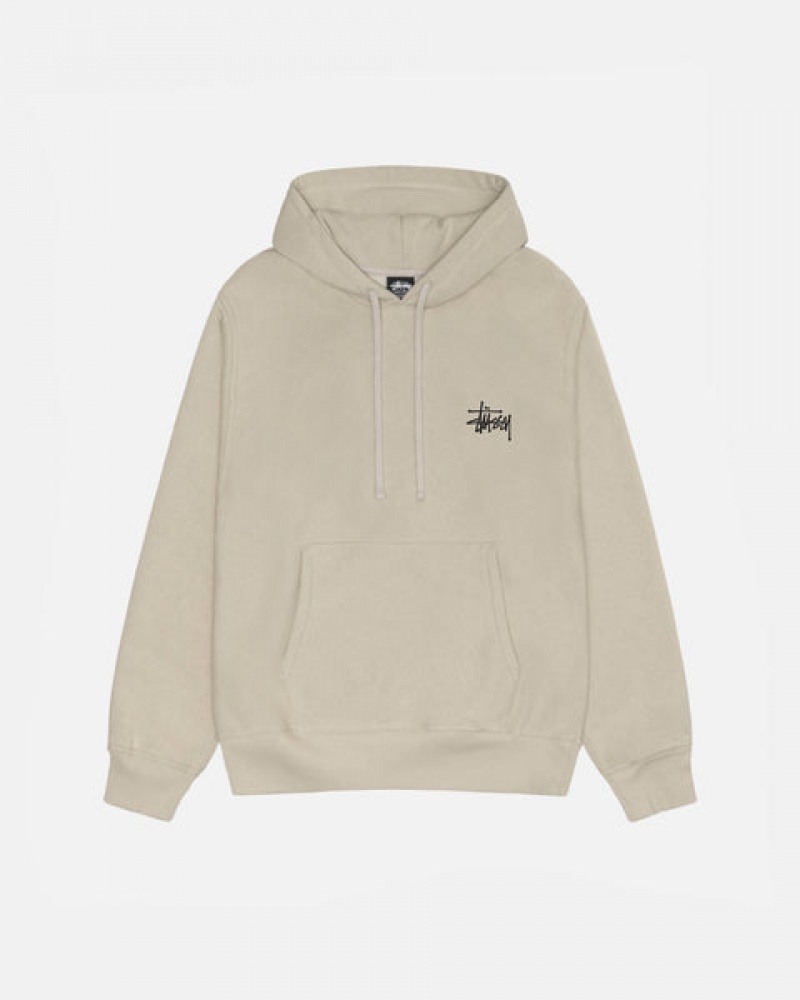 Men's Stussy Basic Stussy Hood Sweatshirts Khaki Ireland | WQR-5399