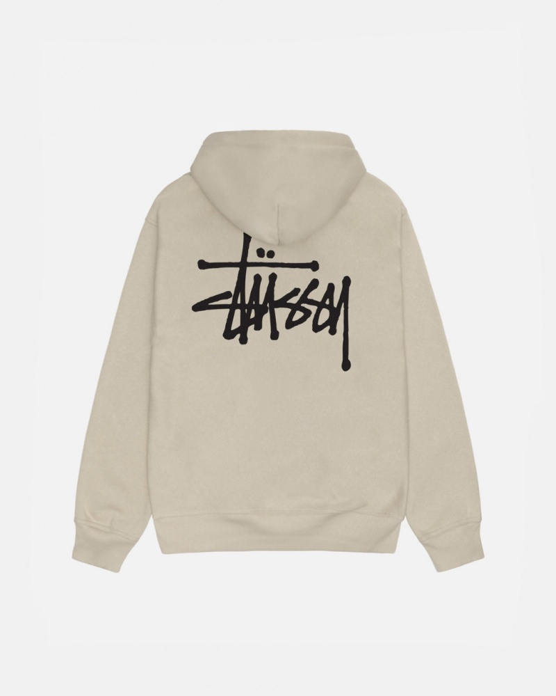 Men\'s Stussy Basic Stussy Hood Sweatshirts Khaki Ireland | WQR-5399