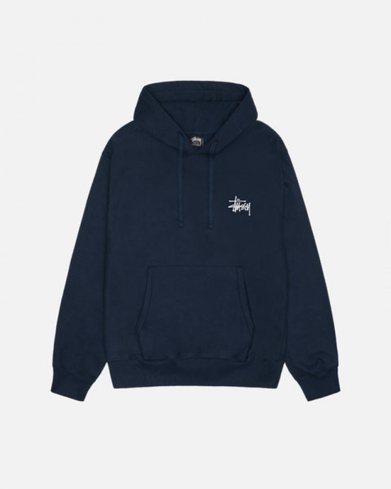 Men's Stussy Basic Stussy Hoodie Navy Ireland | MUO-3717